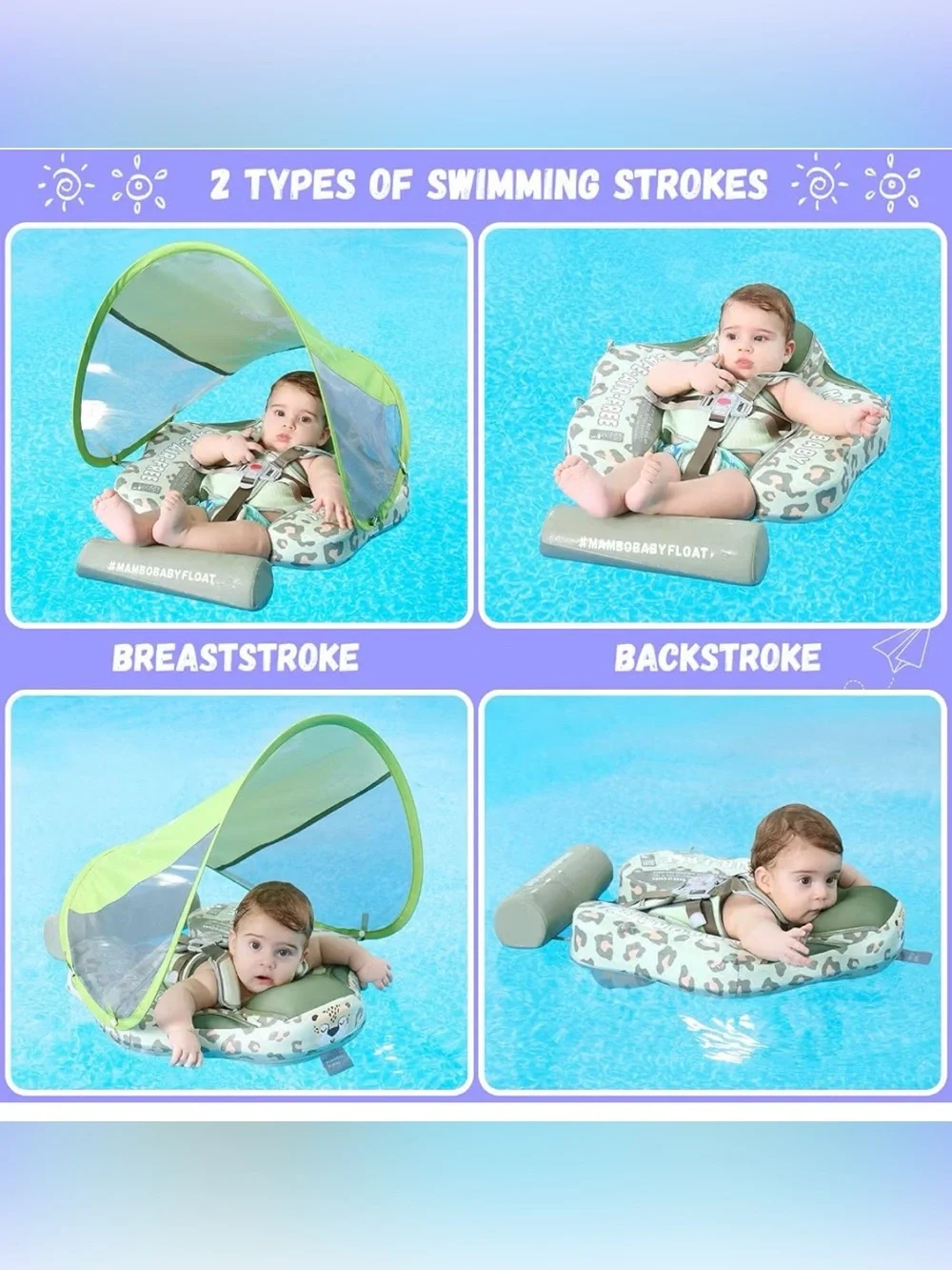 Mambobaby Baby Swim Float with Canopy Non-Inflatable Infant Pool Float with Tail